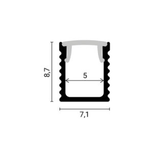 EuroSpot Προφίλ Αλουμινίου Ασημί Ταινίας Led L=2m 7.1x8.7mm NW=5mm Γαλακτερό Κάλυμμα